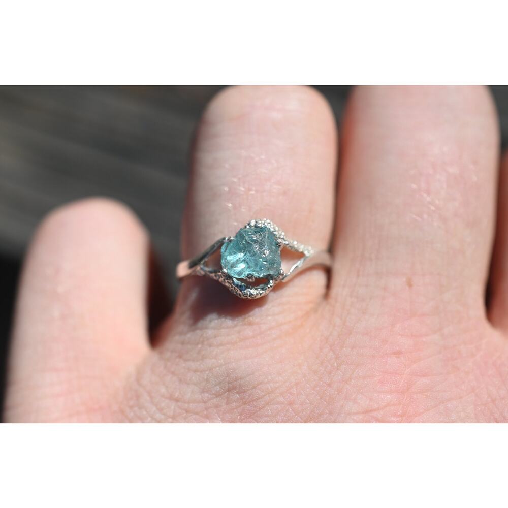 Raw Aquamarine Engagement Ring Sterling Silver